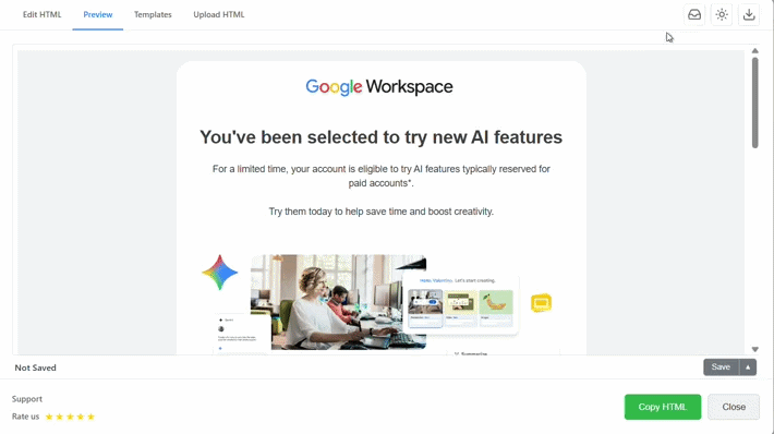 Inbox preview, dark mode invert, and download PNG